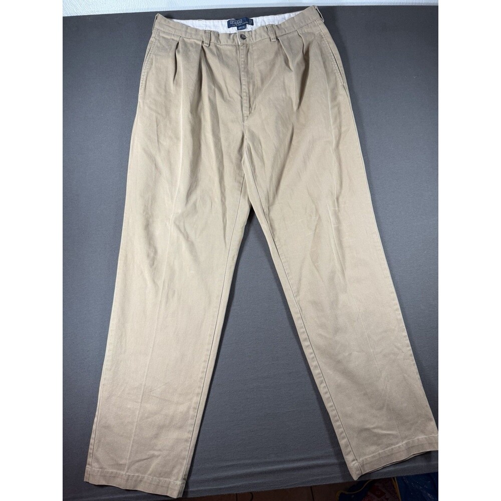 Vintage Polo Ralph Lauren Andrew Pant Mens 36x34 Beige Khaki Double Pleated